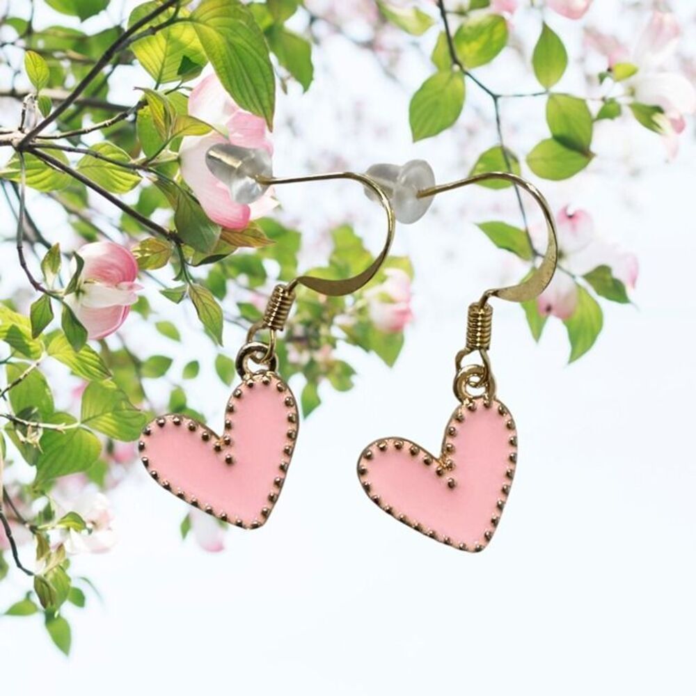 Indio Jewelry Shades of Pink Enamel Heart Earrings #2293